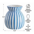 thumbnail image 3 of Jarrón de cerámica con diseño de rayas | Jarrón decorativo azul y blanco | Jarrón de abertura estrecha para flores frescas, secas o artificiales, 3 of 6