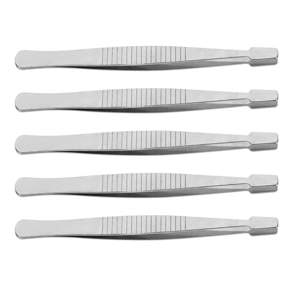 UPGRATOR 5Pcs Flat Tip Wide Mouth Tweezers for Stamp Collecting Stainless Steel Crafting Tweezers 4.24X0.39X0.20in