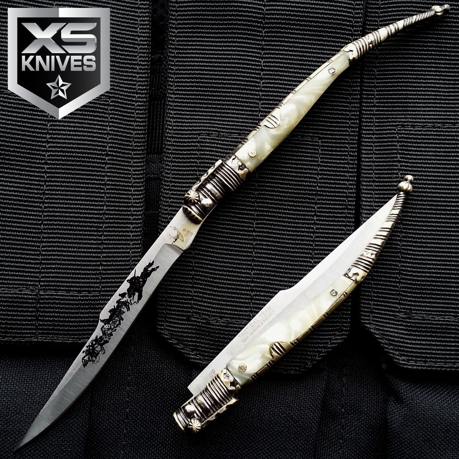 9" OLD Spanish Thin Toothpick Paring Gold Handle Folding Pocket Knife