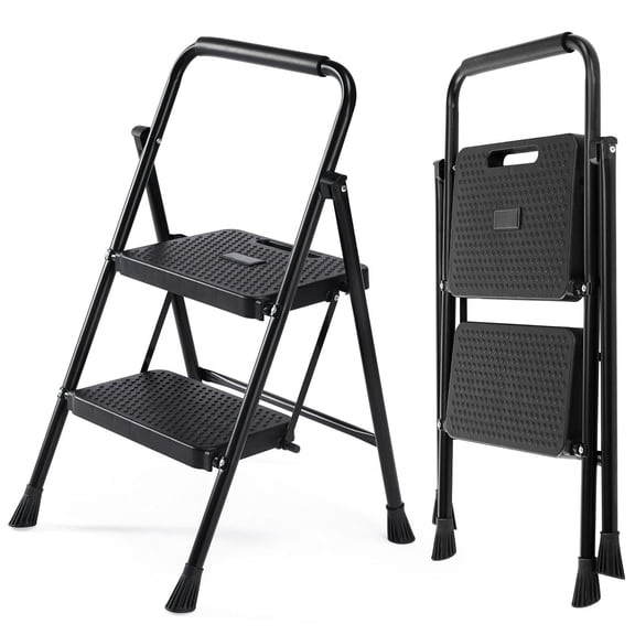 Step Ladder, Folding Step Stool with Safety Lock, Anti-Slip Design, Portable Foldable Ladder for Home Kitchen, Grey