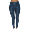 thumbnail image 2 of Tqyyweavej Women's Leggings Faux Leather High Waist Solid Color Baggy Pants Tummy Control Stretch Workout Lounge Yoga Pants for Running, 2 of 6