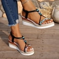 thumbnail image 4 of Espadrilles for Women Open Toe Wedge Sandals Boho Braided Band Beaded T-Strap 2026 Beach Vacation Shoes Black Size 9, 4 of 8
