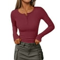 thumbnail image 4 of Resicozy Long Sleeve Shirts for Women Henley Ribbed Fall Spring Tops Dressy Business Casual Solid Color Cute Basic Tees Wine XL, 4 of 4