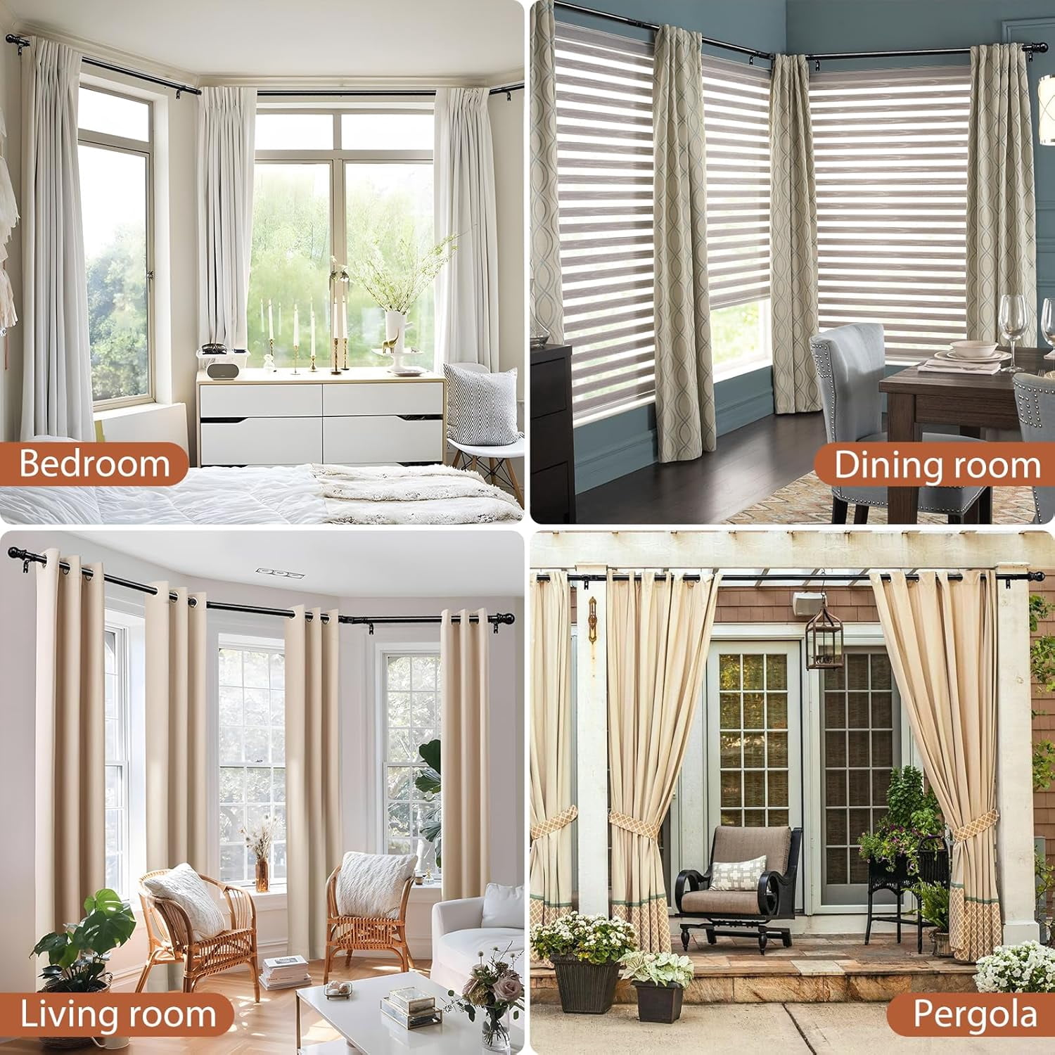 Corner Curtain Rod, 1 Inch Heavy Duty Metal L Shaped Corner window Curtain Rod, 32-136” Adjustable Curved Curtain Rod for Corner Window White