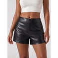 thumbnail image 4 of LMLYSoH Womens Mini PU Leather Shorts Casual Stylish Solid Color Zip Side Mid Rise Shorts for Daily Life Party and More, 4 of 9