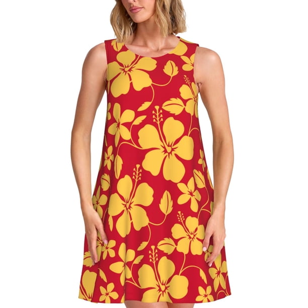 Disketp Red Vintage Flowers para Vestido sin Mangas para Mujeres, Vestidos de Verano para Mujeres, Casual y Holgado para la Playa