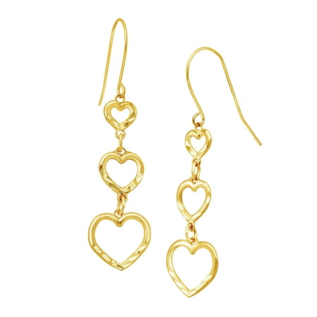 Simply Gold Graduated Open Heart Drop Earrings in 10kt Gold