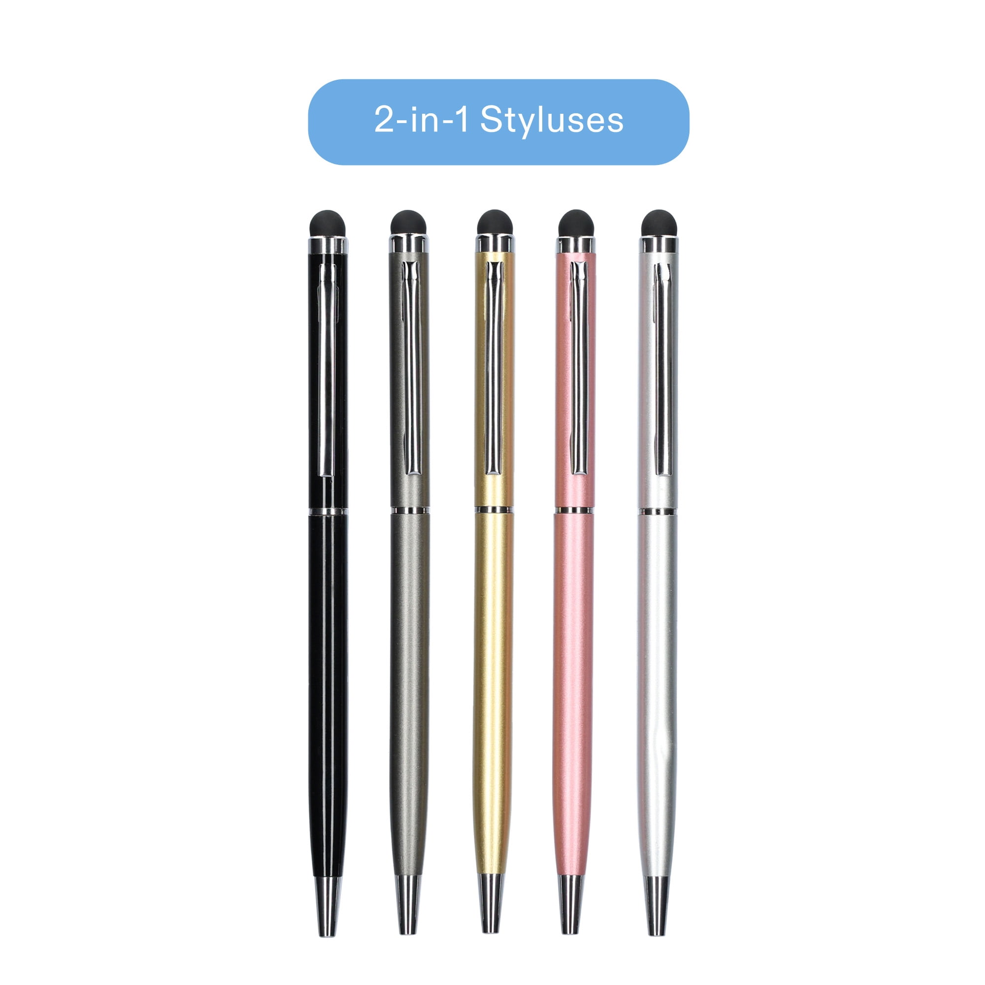onn. 2-in-1 Stylus with Built-In Ballpoint Pen, 5 Pack