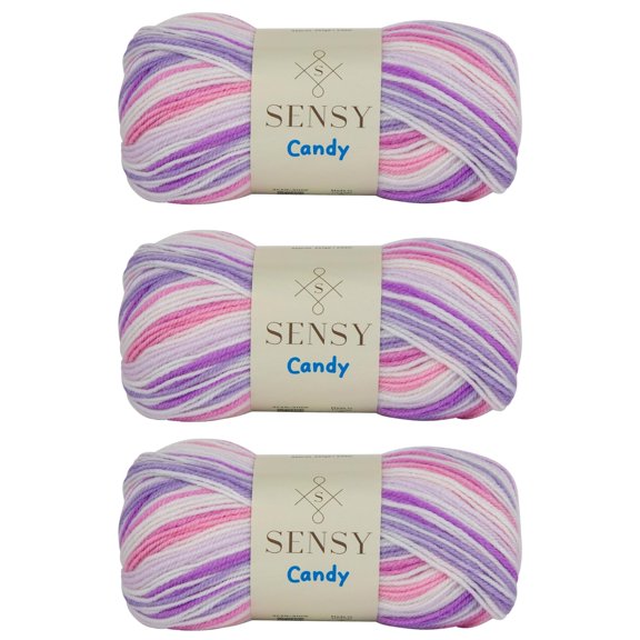 3 Skeins of Sensy Candy Yarn, 3.5 oz, 251 Yards, Multicolor Yarn for Crocheting and Knitting, Craft Yarn, Gauge 3 Light (5434)