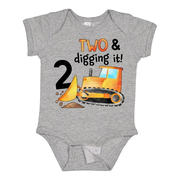Inktastic Two and Digging It Bulldozer 2nd Birthday Boys or Girls Baby Bodysuit