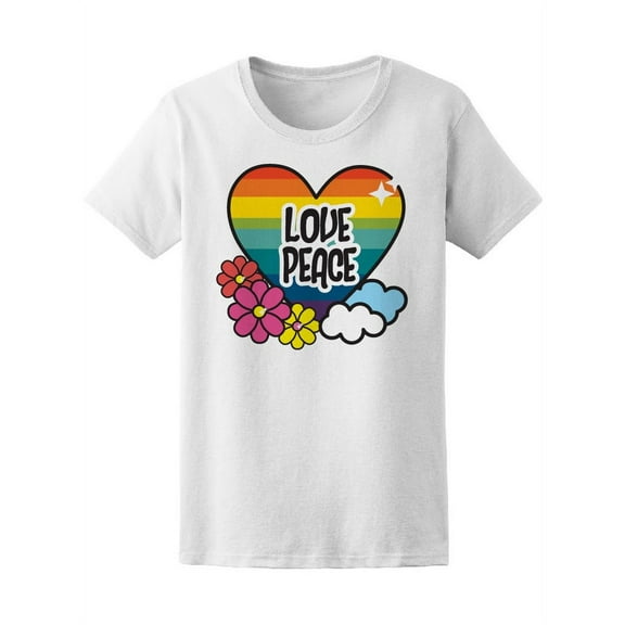 Hippie Heart Love Peace Rainbow T-Shirt Women -Image by Shutterstock, Female Small