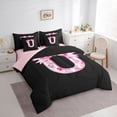 thumbnail image 2 of Erosebridal Floral Bow Letter U Twin Bedding Sets for Girls, Pink Initial Ribbon Bedding Comforter Set, Reversible, 7 Pieces, 2 of 6