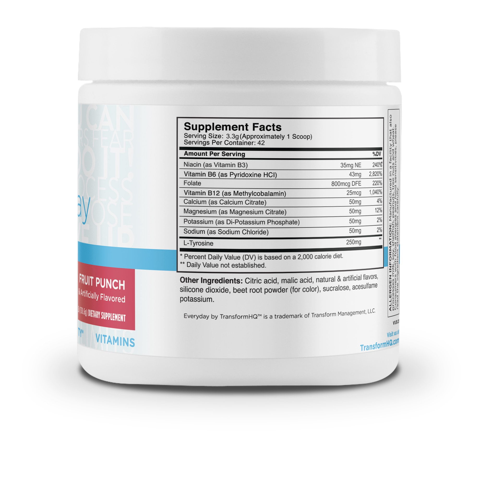 TransformHQ Hydration 42 Servings (Fruit Punch) - Electrolytes, Mental Clarity, Vitamins