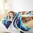 thumbnail image 4 of Feelyou Cartoon Cat Queen Comforter Set, Japanese Ocean Waves Bedding Comforter Set, 3pcs, 4 of 8