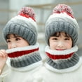 thumbnail image 4 of 2 Pcs/Set Kids Winter Hat Scarf Set Plush Knitting No Brim Fur Ball Decoration Contrasting Color Cold-proof Thick Neck Protection Baby Bonnet Scarf Set for Daily Wear, 4 of 10