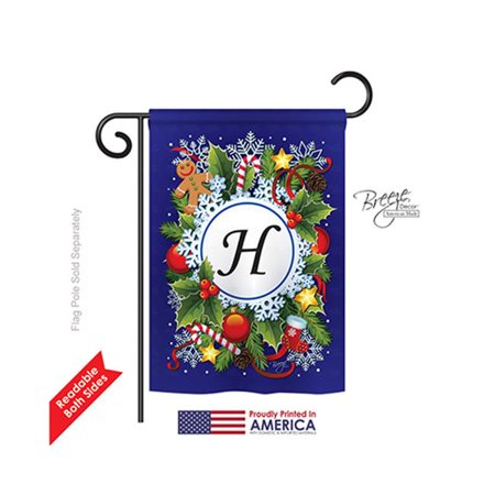 Breeze Decor 80086 Winter H Monogram 2-Sided Impression Garden Flag - 13 x 18.5 in.
