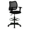 Flash Furniture Elaine Mid-Back Black Mesh Drafting Chair with Adjustable Arms