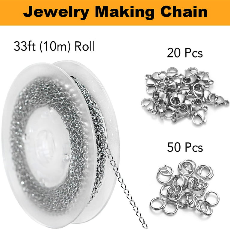 Jishi Chains Jewelry Making Supplies, 60ft Cable Link Chains for Making  Jewelry Necklace Earring Bracelet Findings DIY Craft Kit for Adults,  6-Color