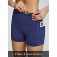 thumbnail image 4 of BALEAF Biker Shorts Women Yoga Gym Workout Spandex Running Volleyball Tummy Control Compression with Pockets 3" Navy Blue S, 4 of 7