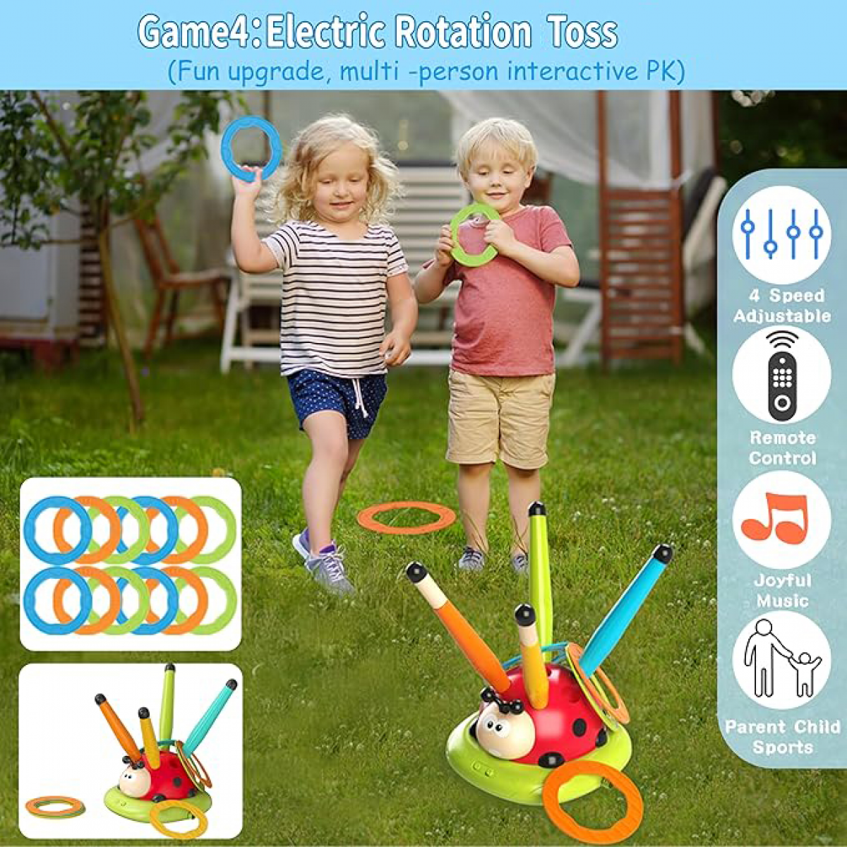 4 in 1 Kids Baseball Set with Musical Jump, Toss Rings & Stomping Launch for Kids Outdoor Games with Remote for Ages 4-8 Gifts