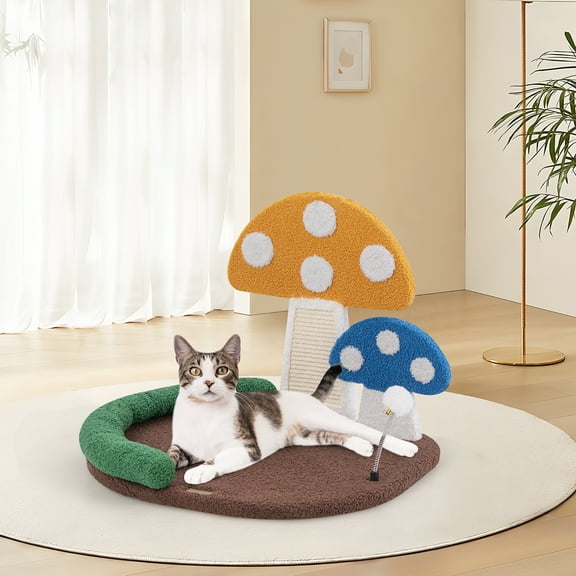 Gymax Mushroom Cat Bed for Indoor Cats w/ Comfy Napping Bed Sisal Scratching Board