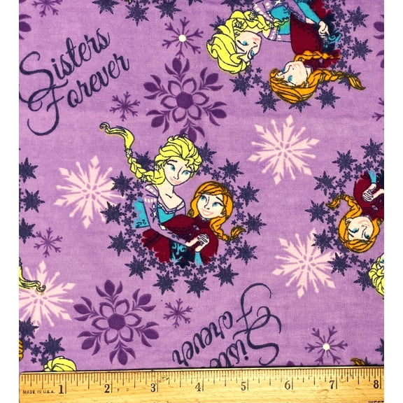 3/4 Yard - Disney Princess Frozen Elsa & Anna Sisters Forever on Purple Flannel Cotton Fabric (Great for Sewing, Craft Projects, Throw Pillows & More) 3/4 Yard X 44" Wide