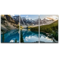 wall26 - 3 Piece Canvas Wall Art - Landscape View of Moraine Lake and Mountain Range at Sunset in Canadian Rocky Mountains - Modern Home Art Stretched and Framed Ready to Hang - 24"x36"x3 P
