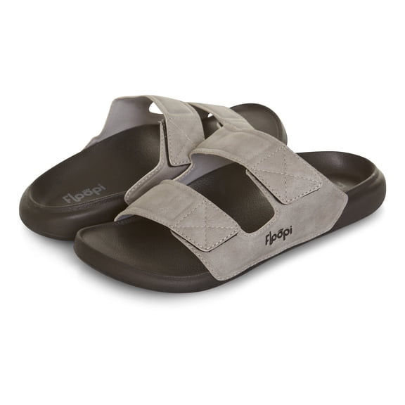 Floopi Flip Flops for Men with Double Straps Men Beach Sandals With Heal and Arch Support Comfort Fit Men Slides with Indoor & Outdoor Anti Skid Soles, Color Grey, Size 11