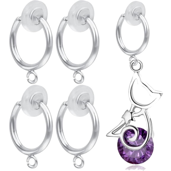 Aylifu 16pcs Brass Clip-on Hoop Earring Converters Round Dangle Ear Clips Classic Earring Findings with Open Loop for Non-Pierced Ears Jewelry Making, Bright Silver
