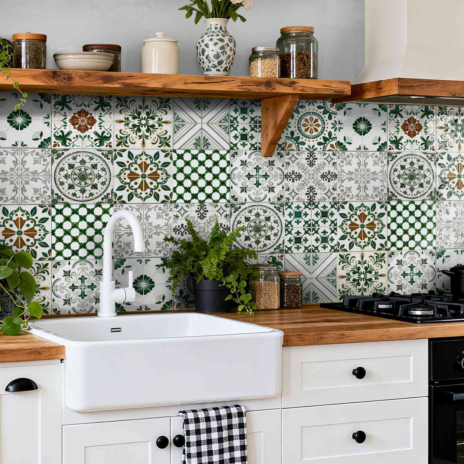 24PCS Mediterranean Style Peel and Stick Wall Tile Decals - 6"x6" Vintage Waterproof Vinyl Moroccan Bohemian Stickers for Kitchen Backsplash, Bathroom, Stair Riser Decor
