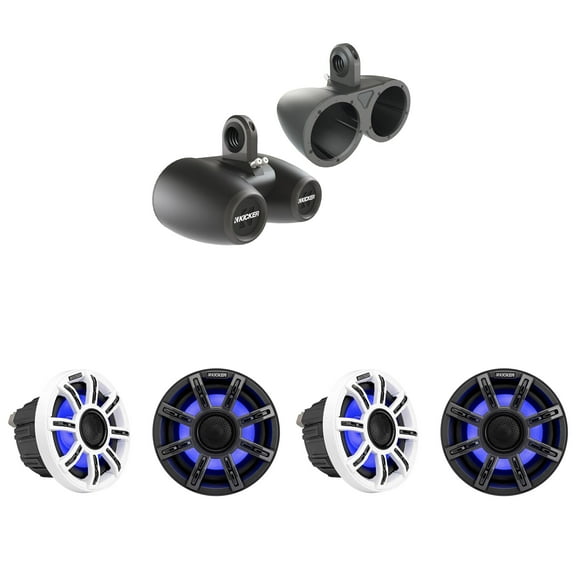 Kicker Premium Marine 6.5 51MSC65 (2 Pair ) With 12KMTED Black Dual Enclosures UTV / Wake Boarding