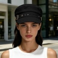 thumbnail image 5 of Holzkary Beret for Women Y2K Star Studded Adjustable Sun Proteation Cadet Cap Cotton Short Curved Brim Flat Top Retro Newsboy Hat Spring Autumn Wear Street Fashion Black M, 5 of 5