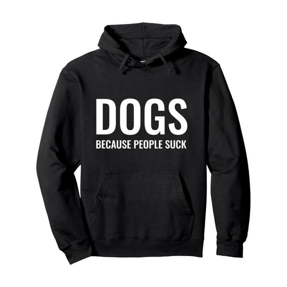 Men's & 's Funny Dog Lovers Hoodie - "Dogs Because People Suck" Slogan Print, 250g Heavyweight Slim-Fit Pullover Sweatshirt with Pockets, Black Casual Hooded Jacket for Dog Owners, Birthday & Holiday