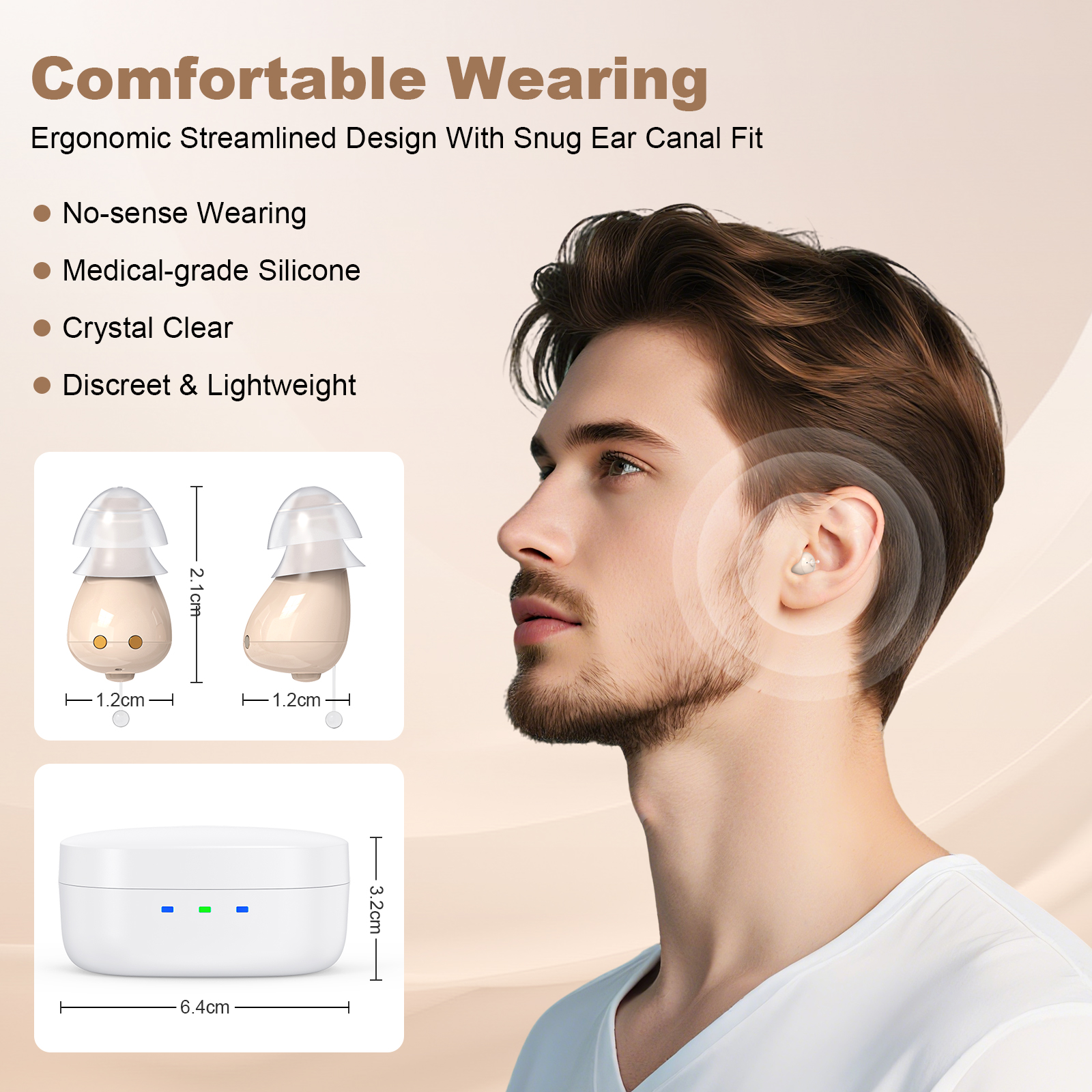 SUWU In-the-Ear Hearing Aids for Seniors, Digital 16 Channels Rechargeable Hearing Amplifier,Brown