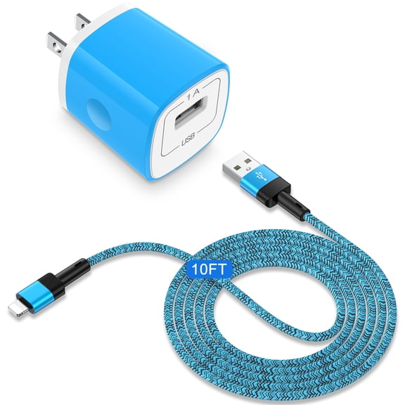 Fits for iPhone Charger Block,iPhone Charger Cable 10ft Charging Cords & 1Pack USB Wall Charger Block Power Adapter Plug Fast Charging Block USB Charging Cable 10FT Compatible with iPhone 14 13 12 11