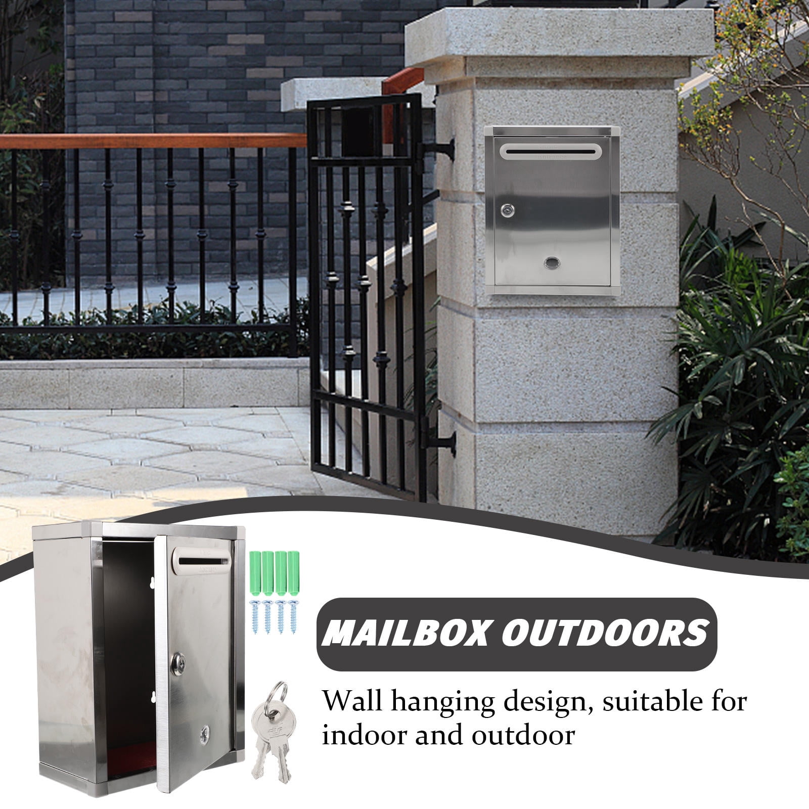GOOHOCHY Silver Stainless Steel Wall Mount Letter Box Creative Mailbox Outdoor Use Size 1pc