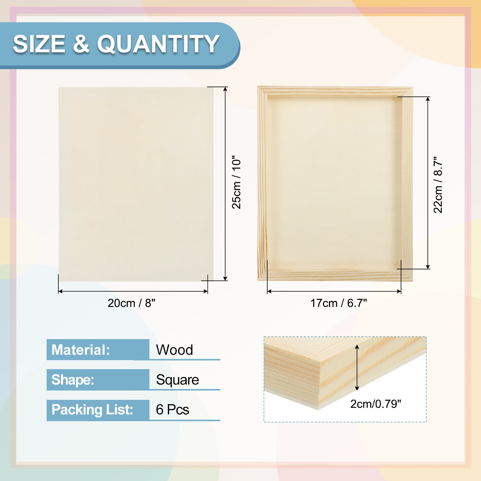Uxcell 6Pcs Wood Canvas Boards, 8x10 Inch Wood Art Canvases Square Unfinished Wood Panel for Painting, Crafts, DIY Projects, Pouring Art