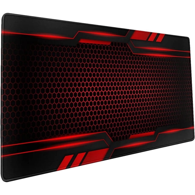 Red and Black Mouse Pad 35.4 X 15.7 Inch XXL Modern Geometry Art Print Full Desk Mousepad Extended Large Non-Slip Rubber Base Big Keyboard Mat with Stitched Edges for Gaming Office