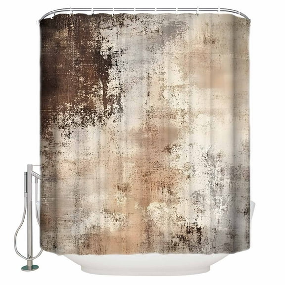Extra Long Shower Curtain 72x96 Inch, Vintage Brown Shower Curtain Waterproof Bathroom Decor Modern Abstract Art Beige Fabric Bath Curtain Set Accessories with Hooks