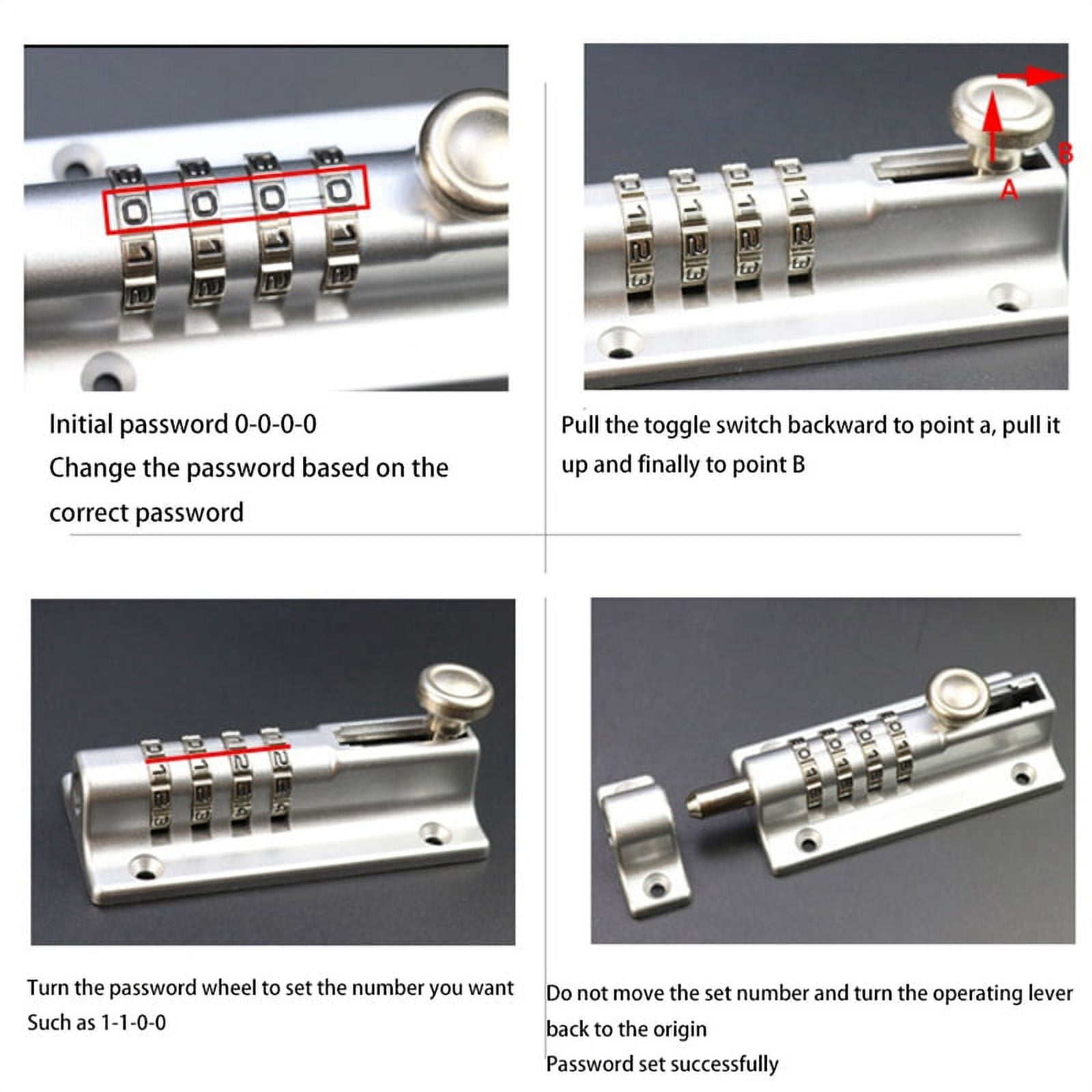 2X Password Lock Black Bolt Metal Door Latch Anti-Theft Combination Digit Padlock Outdoor Gate Hardware