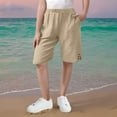 thumbnail image 2 of JTSRKL Linen Bermuda Shorts for Girls Cute Knee Length Casual Button Side Slit Summer Cotton Capri Pants Lightweight Beach Shorts with Pockets Khaki 5-6 Years, 2 of 7