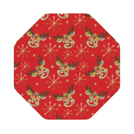 

Coaee Christmas With Cute Deer Print Leather Coasters Set of 6 Non-Slip Washable Cup Coasters for Home Office Bar Octagon