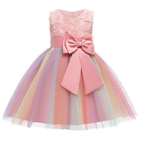 

GWAABD Girls Neutral Dress Pink Cotton Blend Kids Girls Floral Princess Bridesmaid Pageant Gown Birthday Party Wedding Dress 140
