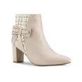 thumbnail image 1 of BLISSFUL STEP Women's Pointed Toe Plaid Block Heels Ankle Boots Beige 8, 1 of 7