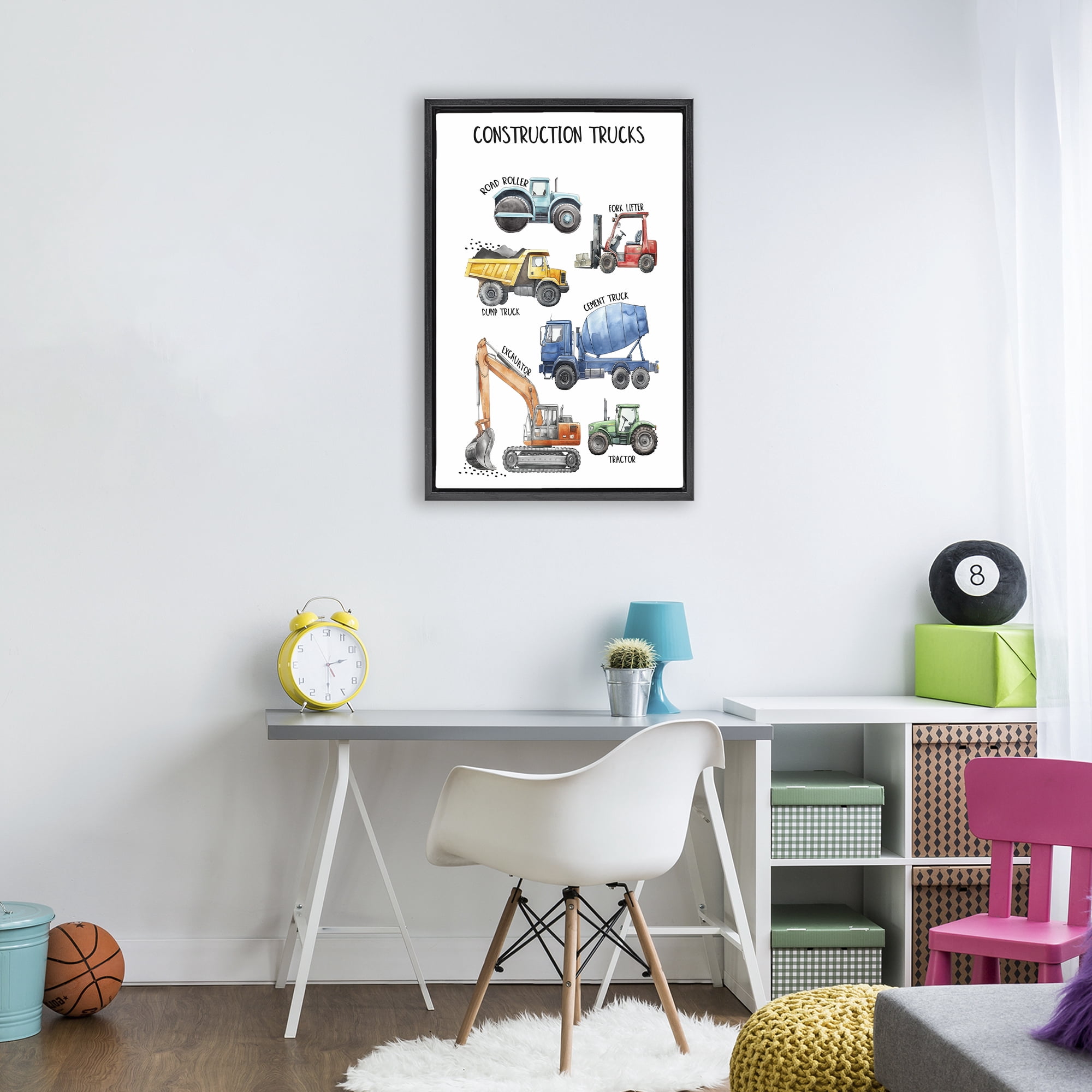 Stupell Industries Utility Trucks Construction Black Framed Floater Canvas Wall Art, design by Christine Simpson Art