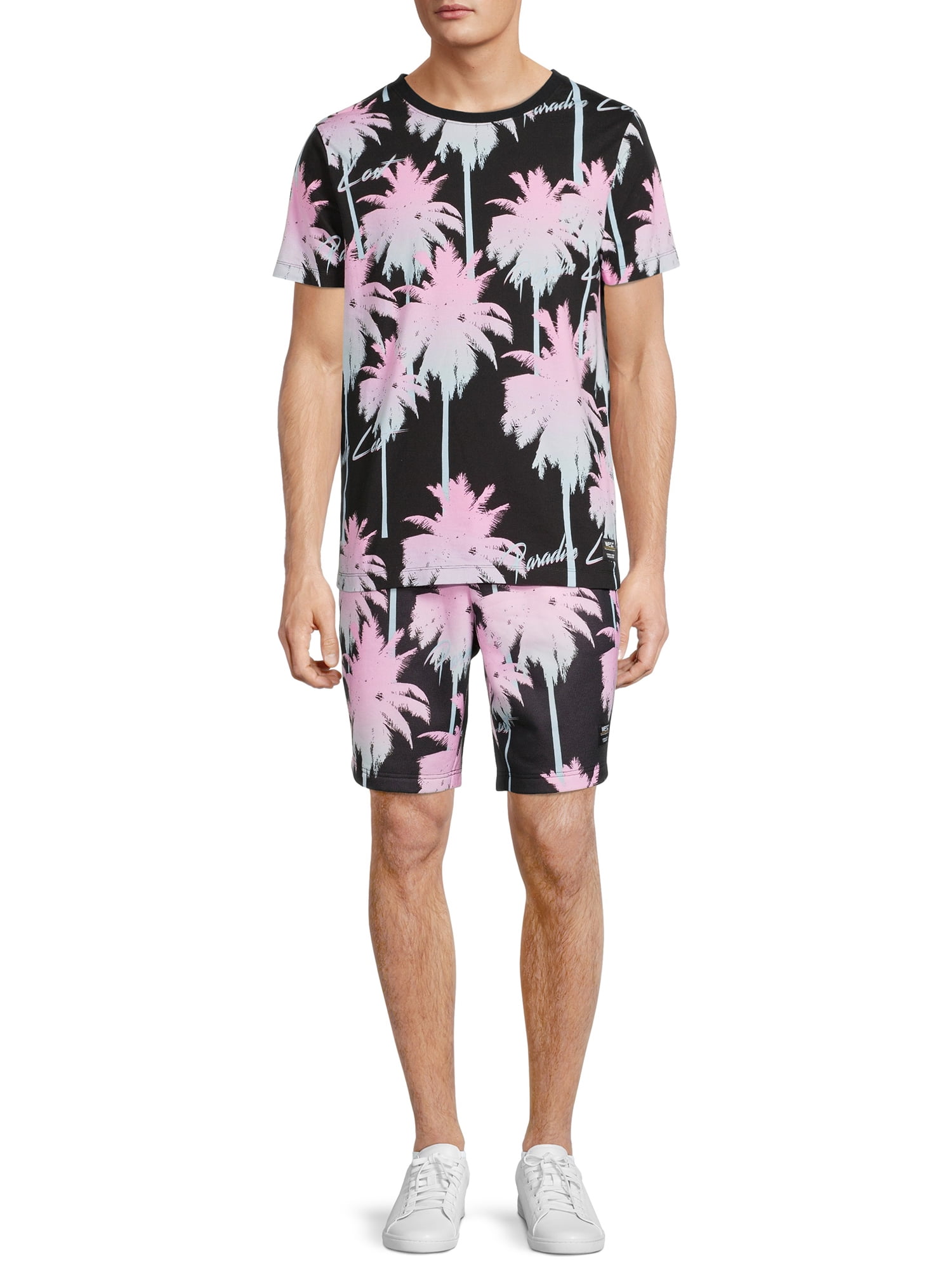 mens matching print shirt and shorts
