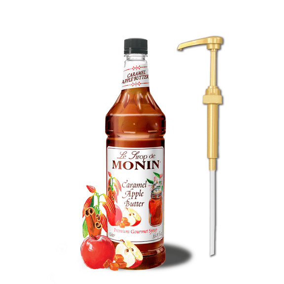 Monin Caramel Apple Butter Gourmet Syrup, 1 Liter Plastic Bottle   Gold Pump