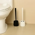 thumbnail image 1 of Limpiador de baño de cerdas duras para cepillo de inodoro – Cepillo de plástico de mango largo con soporte, cabeza lavable de secado rápido, blanco moderno de 36 cm, 1 of 6