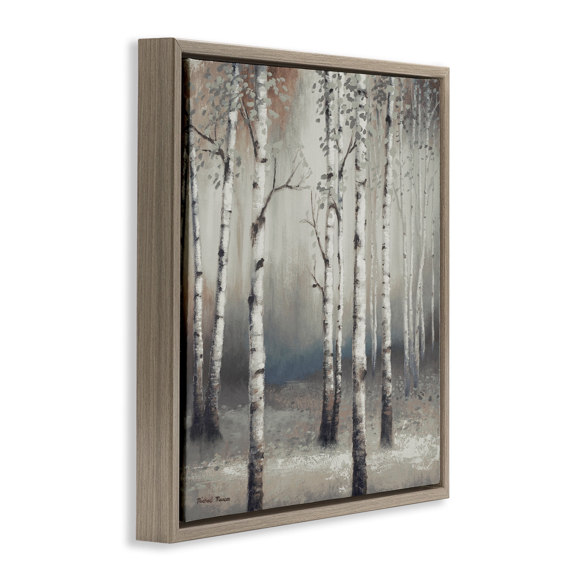 Stupell Industries Birch Trees with Misty Haze Botanical & Floral Painting Brown Floater Framed Canvas Art Print Wall Art, 18 x 18