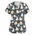 thumbnail image 2 of Fabrcox S-5XL Bunny Egg Hunt Print Holiday Scrub Shirts for Women V Neck Short Sleeve Easter Working Uniform with Pocket, 2 of 5